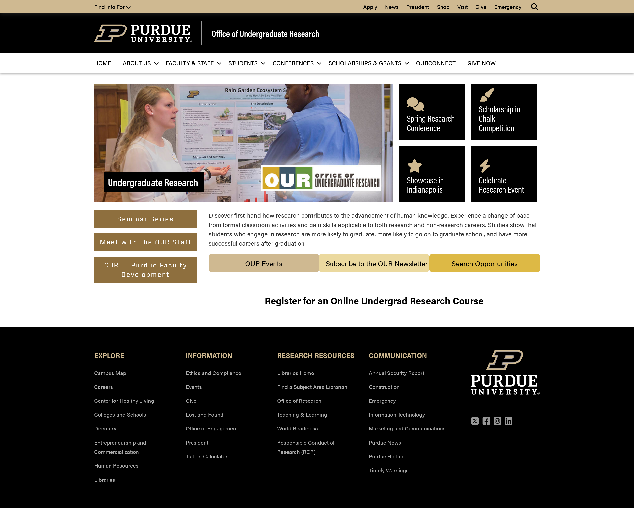 Screenshot of existing Purdue OUR website
